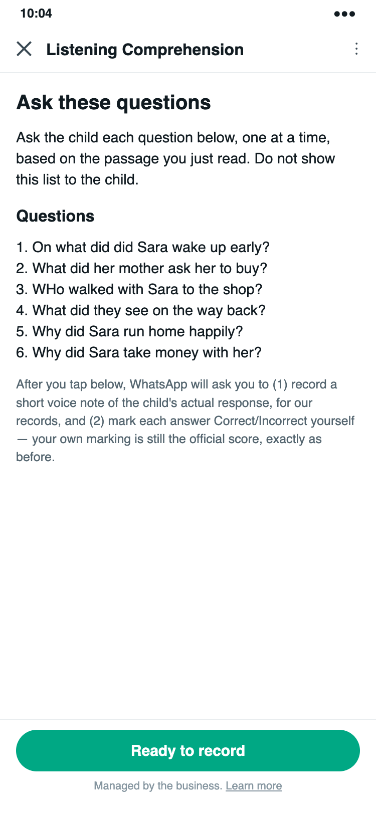 The listening comprehension Flow's question screen, since removed