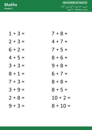 Maths booklet, Grade 3, page 4 · ma.add1