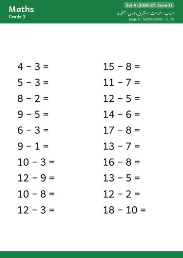 Maths booklet, Grade 3, page 5 · ma.sub1