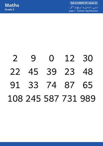 Maths booklet, Grade 5, page 1 · ma.number_id
