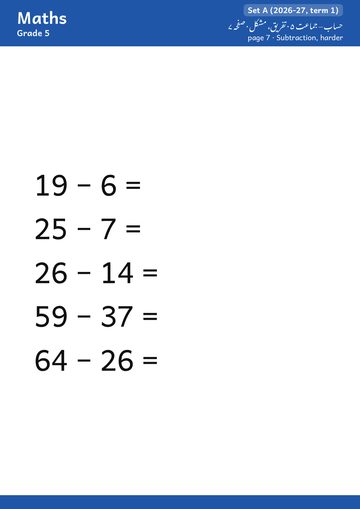 Maths booklet, Grade 5, page 7 · ma.sub2