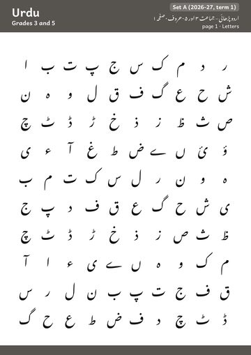 Urdu reading booklet, page 1 · ur.letters